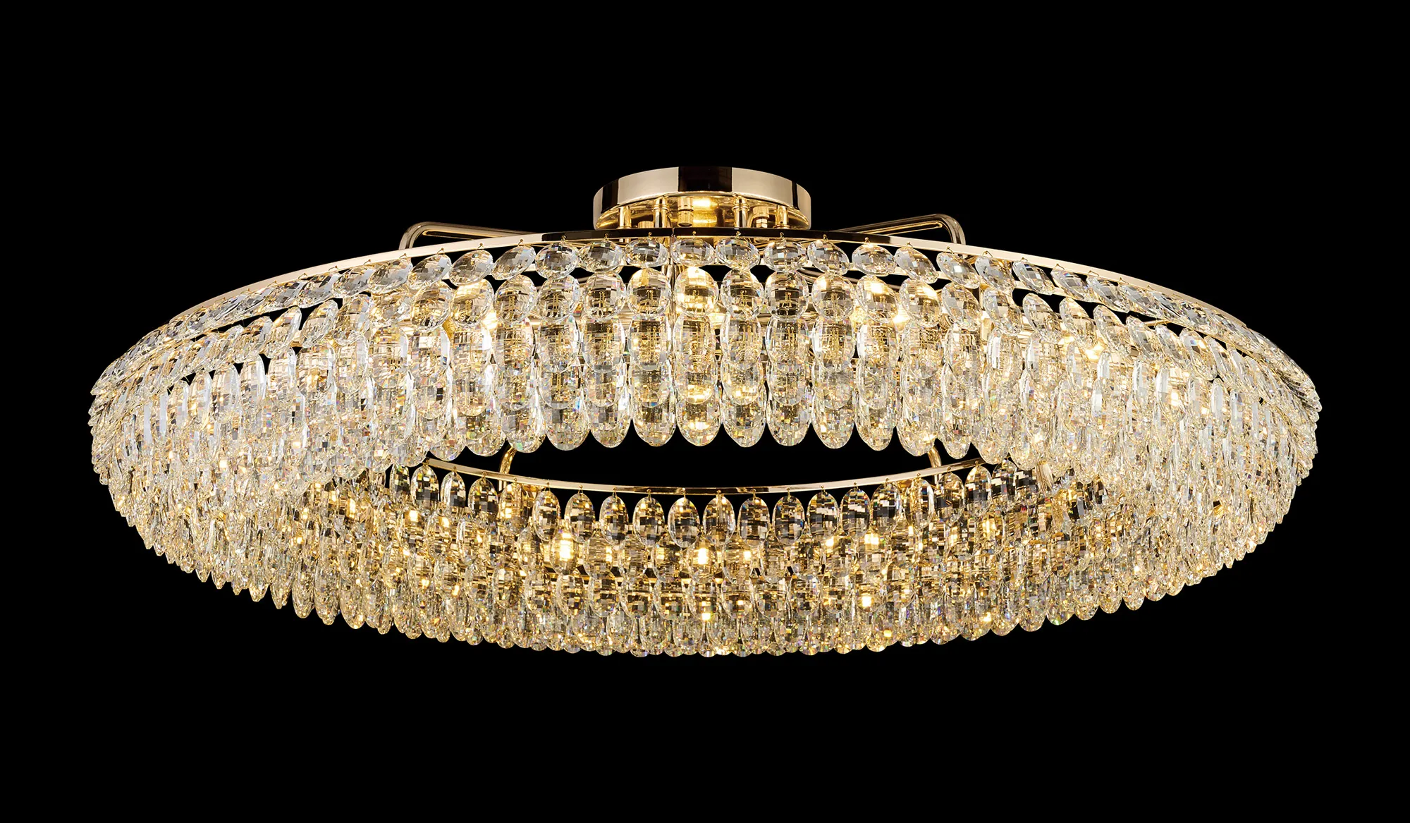 IL32934FG  Coniston 1.1m Semi Flush Ring Ceiling, 18 Light E14, French Gold/Crystal Item Weight: 31kg